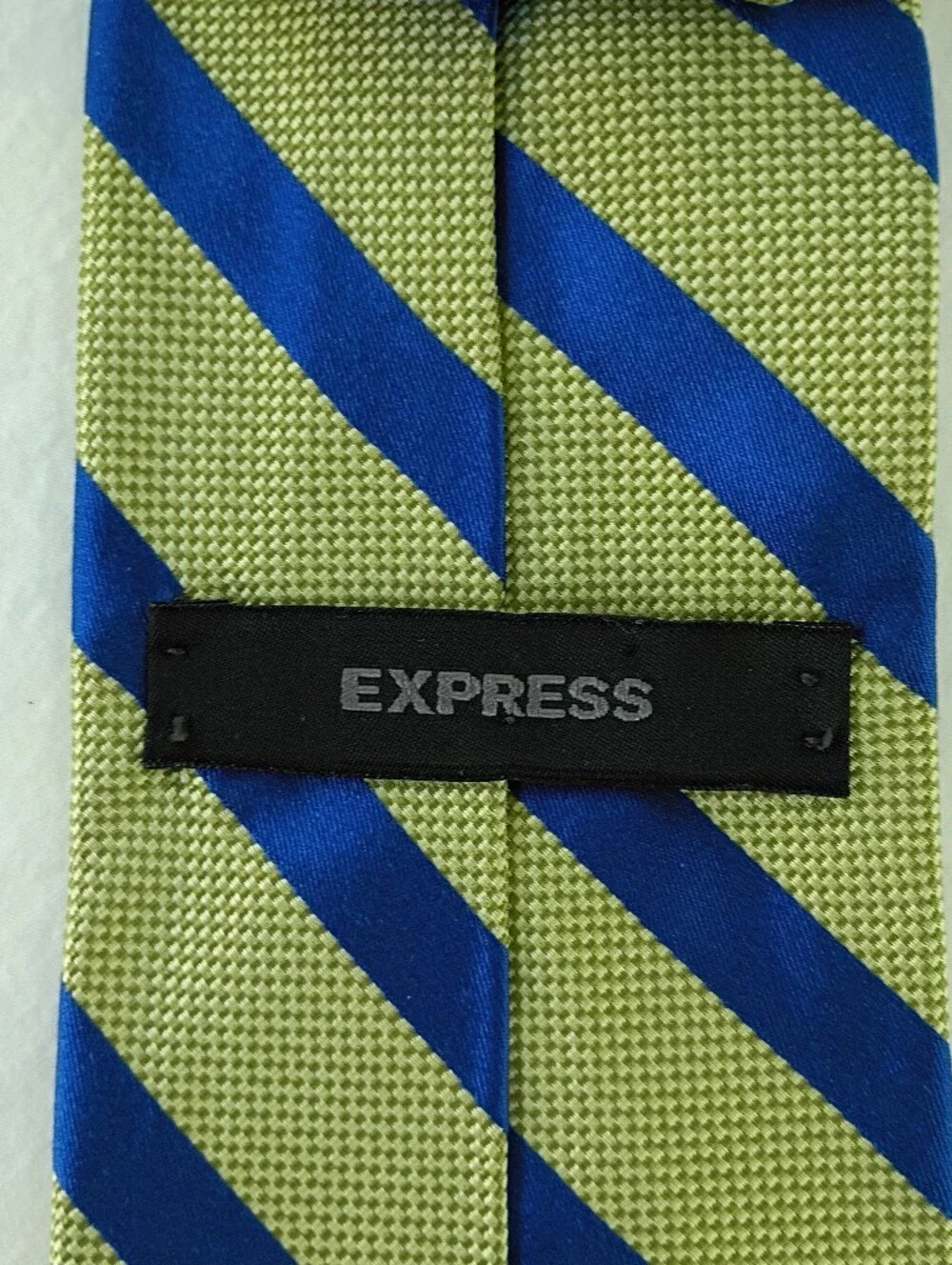 Vintage Express Tie Blue Olive Green Diagonal Stripe Repp Italian Silk Made USA